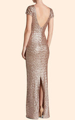 Simple Sleeves Sequin Long Bridesmaid Dress