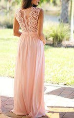 Elegant Simple Lace Chiffon Long Bridesmaid Dress