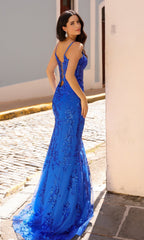 V-Neck Sequin-Embroidered Long Prom Dress G1363