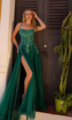 Embellished-Bodice Long A-Line Prom Dress G1405