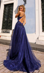 Embellished-Bodice Long A-Line Prom Dress G1405
