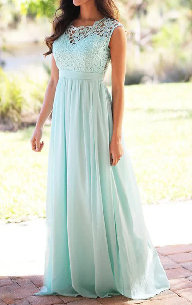 Elegant Simple Lace Chiffon Long Bridesmaid Dress