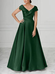 A-Line V-Neck Satin Mother Of The Bride Dresses Elegant Evening Dress