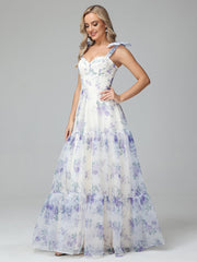 Cicinia A-line Lace-up Floral Long Prom Dresses