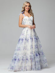 Cicinia A-line Lace-up Floral Long Prom Dresses