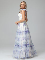 Cicinia A-line Lace-up Floral Long Prom Dresses