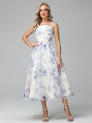 Cicinia Tea Length Lace-up Floral Prom Dresses