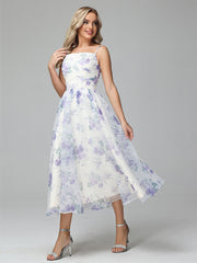 Cicinia Tea Length Lace-up Floral Prom Dresses