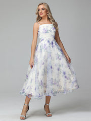 Cicinia Tea Length Lace-up Floral Prom Dresses