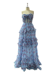 Floral A-Line Ruffles Strapless Prom Dress