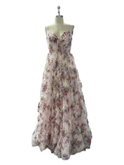 Floral Spaghetti Straps A-Line Tulle Prom Dress