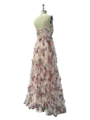 Floral Spaghetti Straps A-Line Tulle Prom Dress