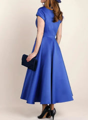 A-Line V Neck Short Sleeves Length Mother Of The Bride Dresses With Flower Elegant