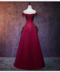 Beautiful Wine Red Tulle Sweetheart Long Prom Dress A-line Party Dress Elegant Evening Dress
