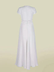A-Line Mother of the Bride Dress Elegant V Neck Floor Length Charmeuse Short Sleeve with Pleats