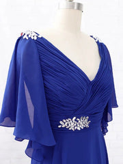 A-Line/Princess Chiffon Beading V-neck Short Sleeves Sweep/Brush Train Mother of the Bride Dresses Elegant
