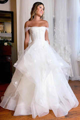 Princess Off the Shoulder A-Line Lace Ball Gown Wedding Dress