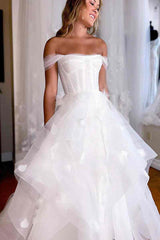 Princess Off the Shoulder A-Line Lace Ball Gown Wedding Dress
