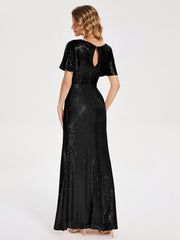 Cap Sleeves Sequins Prom Dresses