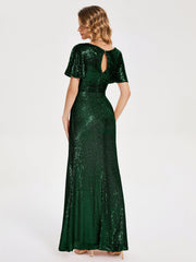 Cap Sleeves Sequins Prom Dresses