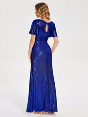 Cap Sleeves Sequins Prom Dresses