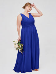 V Neckline Floor Length Chiffon Dresses Royal Blue