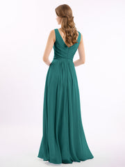 V-neck Chiffon Long Dress of Bridesmaids Peacock