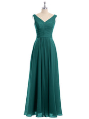 V-neck Chiffon Long Dress of Bridesmaids Peacock
