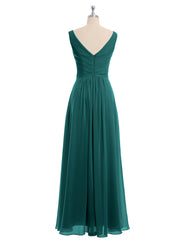 V-neck Chiffon Long Dress of Bridesmaids Peacock