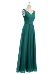 V-neck Chiffon Long Dress of Bridesmaids Peacock