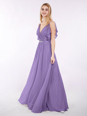 Spaghetti Strap Chiffon Dress with V-neck-Tahiti