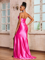 Sexy Sweetheart Stretch Satin Trumpet Long Dress Fuchsia