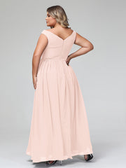 Off shoulder V-neck Maxi Dress with Pockets-Pearl Pink