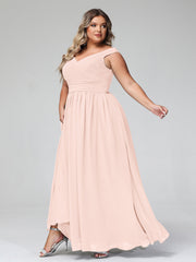 Off shoulder V-neck Maxi Dress with Pockets-Pearl Pink