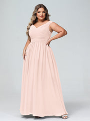 Off shoulder V-neck Maxi Dress with Pockets-Pearl Pink