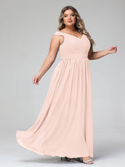 Off shoulder V-neck Maxi Dress with Pockets-Pearl Pink