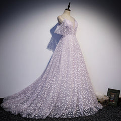 Glam Floral Tulle Off Shoulder Long Party Dress Formal Dress, Tulle Wedding Party Dresses
