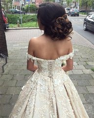 Glamorous Lace Flowers Beaded Off Shoulder Ball Gowns Wedding Dresses