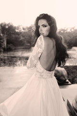 Glamorous V Neck Long Sleeves Organza Wedding Dresses WD125