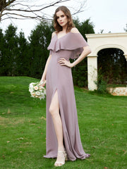 Floor-length V-neck Ruffles Chiffon A-line Dress Dusk