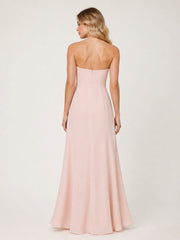 Strapless Chiffon Gown with Oversized Front Bow Detail Pearl Pink