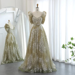Gorgeous Sparkling Beaded Sequin Short-sleeve A-Line Long Prom Dress Evening Dress HZ1024
