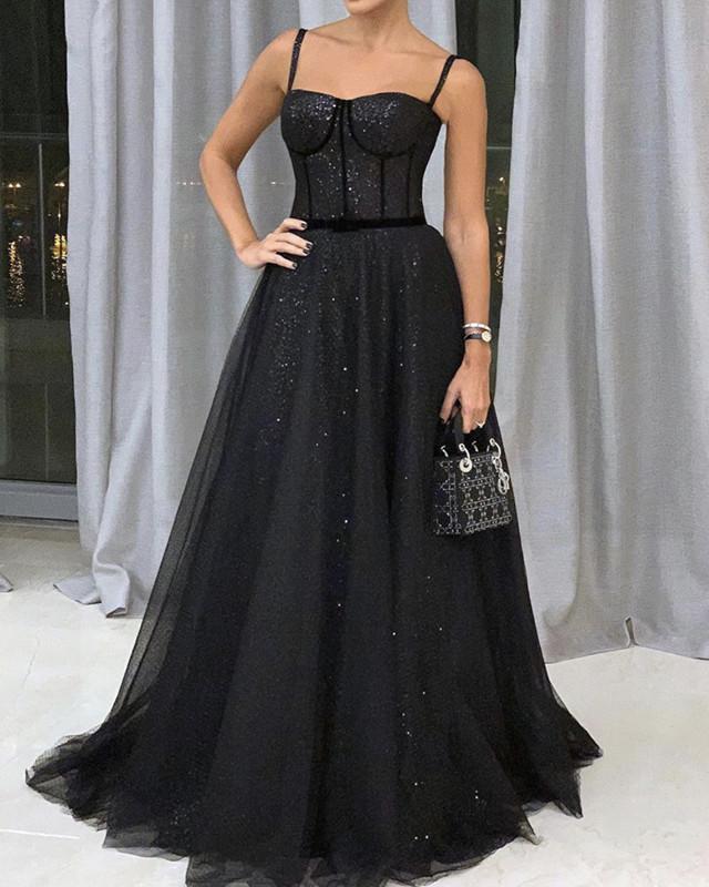 Glitter Sequin Tulle Sweetheart Formal Prom Dresses