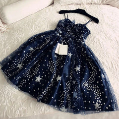 Glitter Stars Sequins Beaded Short Navy Blue Homecoming Party Dresses
