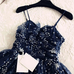 Glitter Stars Sequins Beaded Short Navy Blue Homecoming Party Dresses
