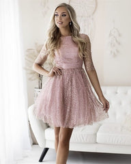 Glitter Tulle Homecoming Dresses Half Sleeves