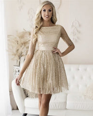 Glitter Tulle Homecoming Dresses Half Sleeves