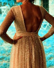 Glitter Tulle Homecoming Dresses With Sleeves