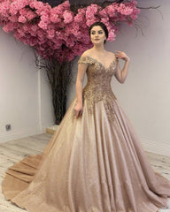 Glitter Tulle Prom Dresses Princess Ball Gown Off Shoulder