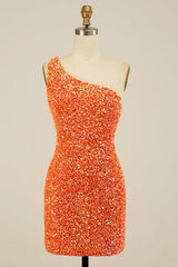 Glitter One-Shoulder Hot Pink Homecoming Dress Short Prom Dress HD0168
